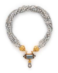 LUNA FELIX GOLDSMITH, YELLOW GOLD, GRAY CULTURED PEARL, AND AQUAMARINE NECKLACE