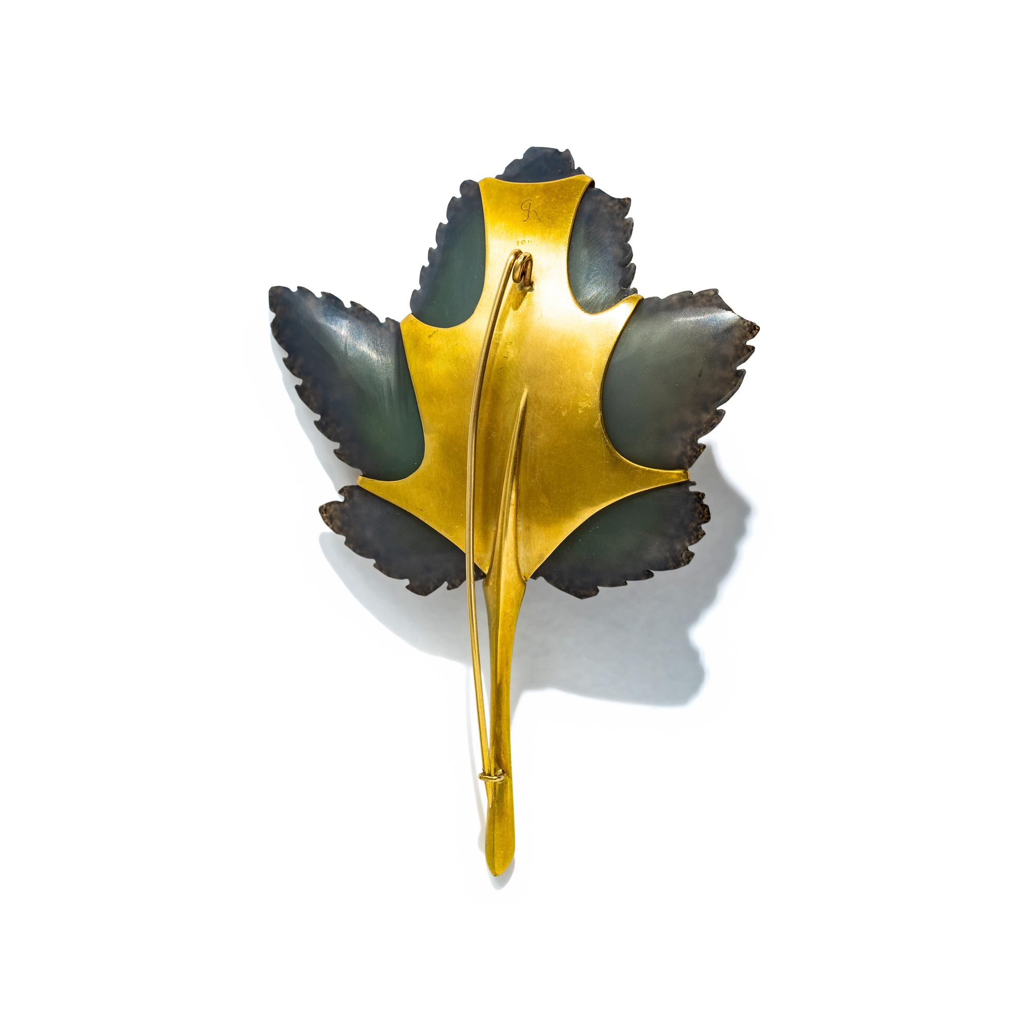 GABRIELLA KISS, YELLOW GOLD AND DRUZY QUARTZ LEAF WITH ANT BROOCH