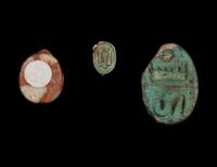 Four Egyptian Faience and Jasper Hedgehog Scaraboids