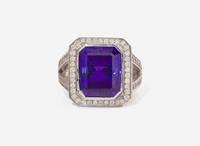 An 18K White Gold, Diamond, and Tanzanite Ring