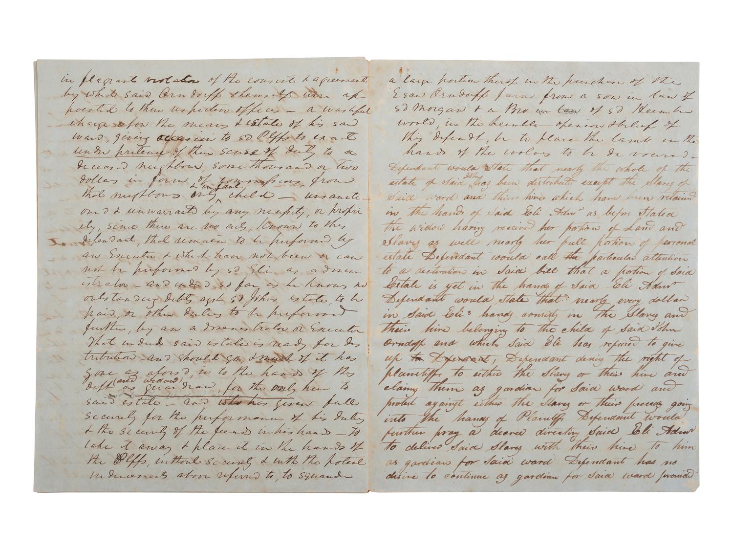 [ENSLAVEMENT & ABOLITION]. A group of 2 legal documents related to cases involving enslaved persons.