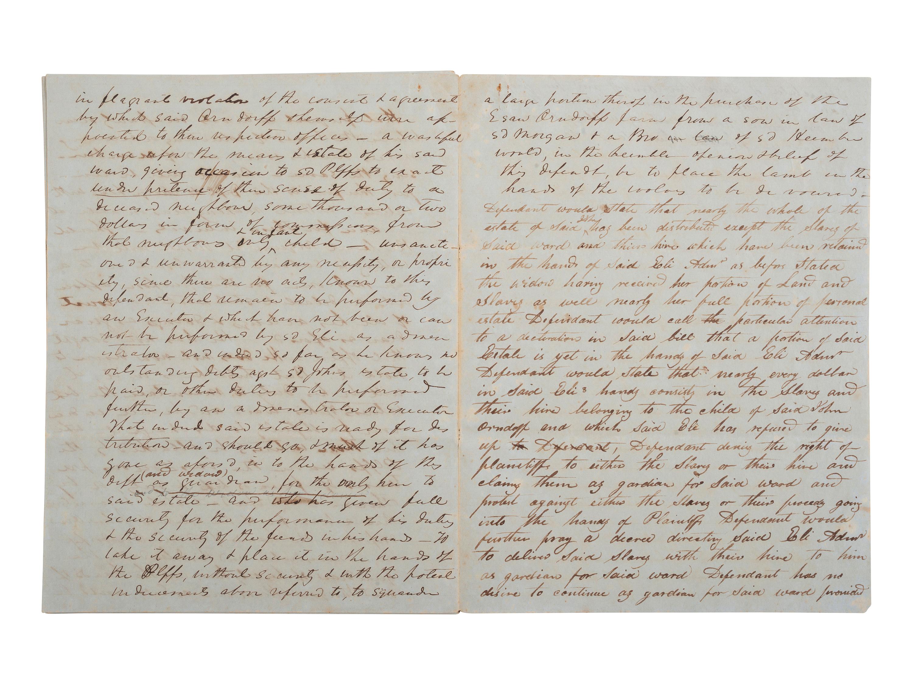 [ENSLAVEMENT & ABOLITION]. A group of 2 legal documents related to cases involving enslaved persons.