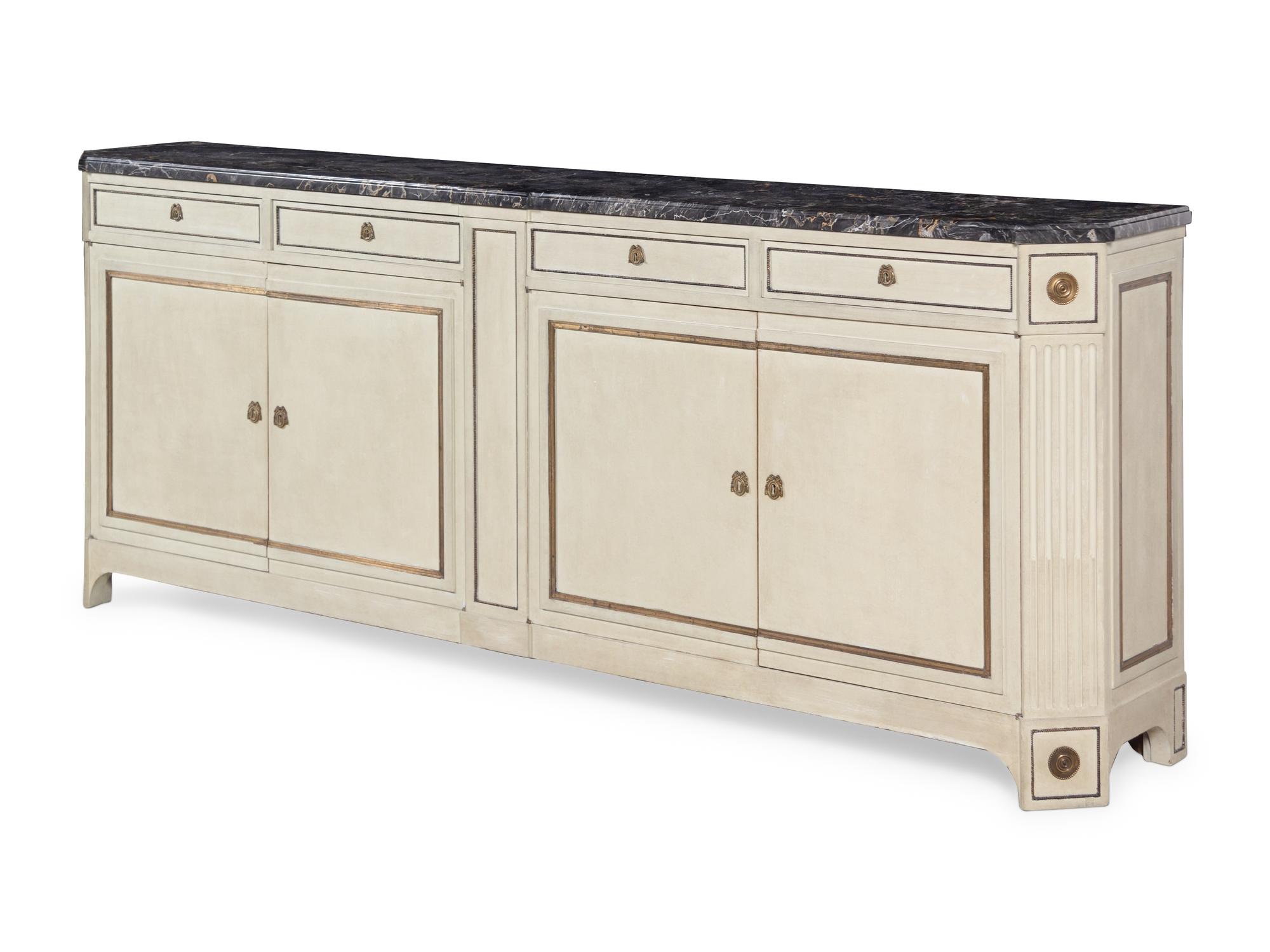 A Louis XVI Style Painted Marble-Top Serving Cabinet