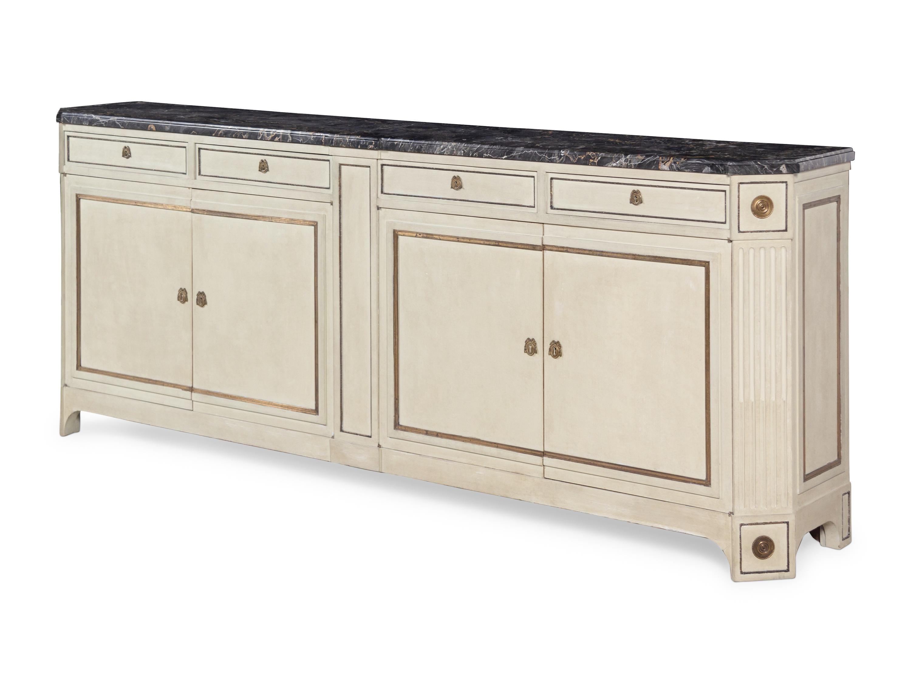A Louis XVI Style Painted Marble-Top Serving Cabinet