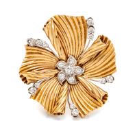 A 14 Karat Yellow Gold, Platinum and Diamond Clip/Brooch, Tiffany & Co., 11.20 dwts.