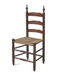 A Bergen County Ladder Back Chair and Small Looking Glass, New Jersey, 19th Century