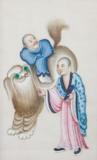 A Set of Six Chinese Pith Paintings Each: 7 x 4 inches.