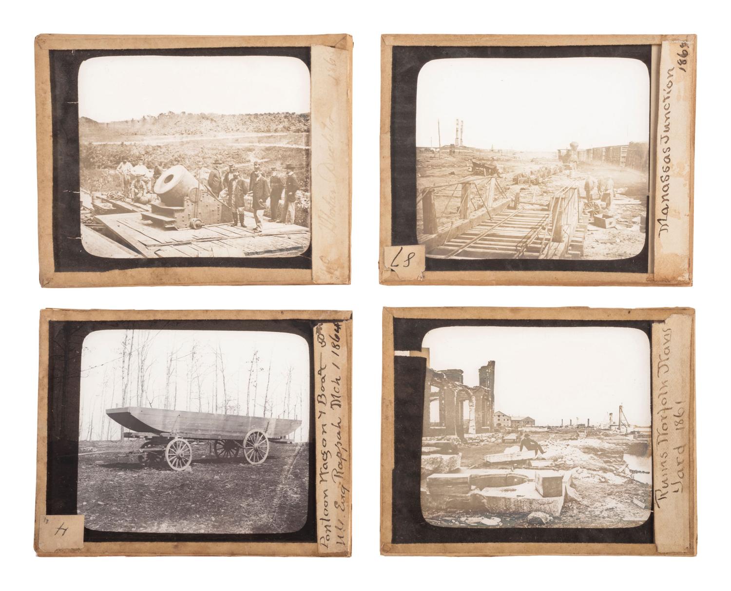 [CIVIL WAR - MAGIC LANTERN SLIDES]. A collection of 100+ assorted glass slides mostly featuring Civil War photographs, including: