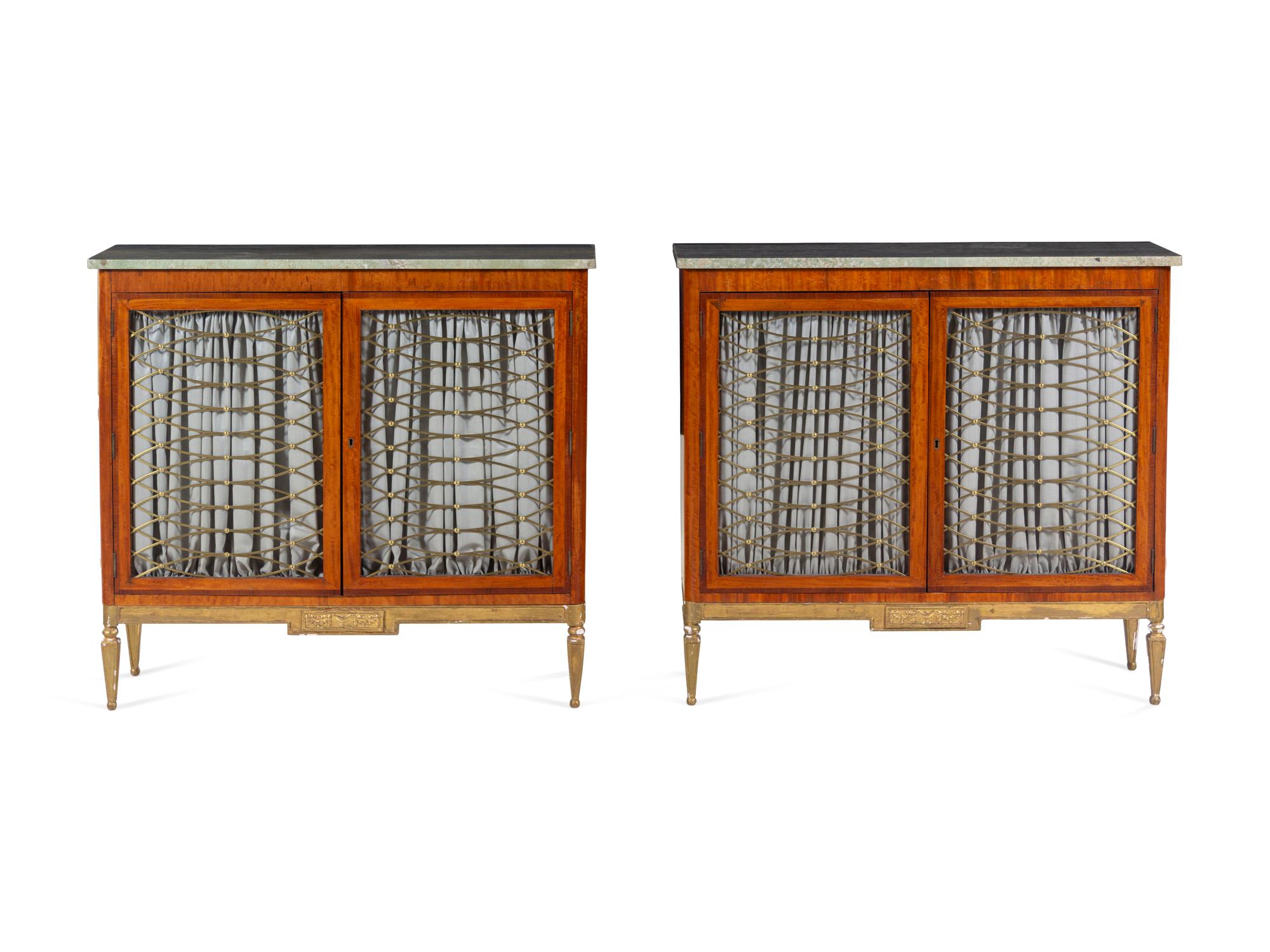 A Pair of Russian Parcel Gilt Satinwood Marble-Top Chiffoniers
