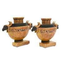A Pair of Neoclassical Painted and Parcel Gilt Flat-Back Table Ornaments