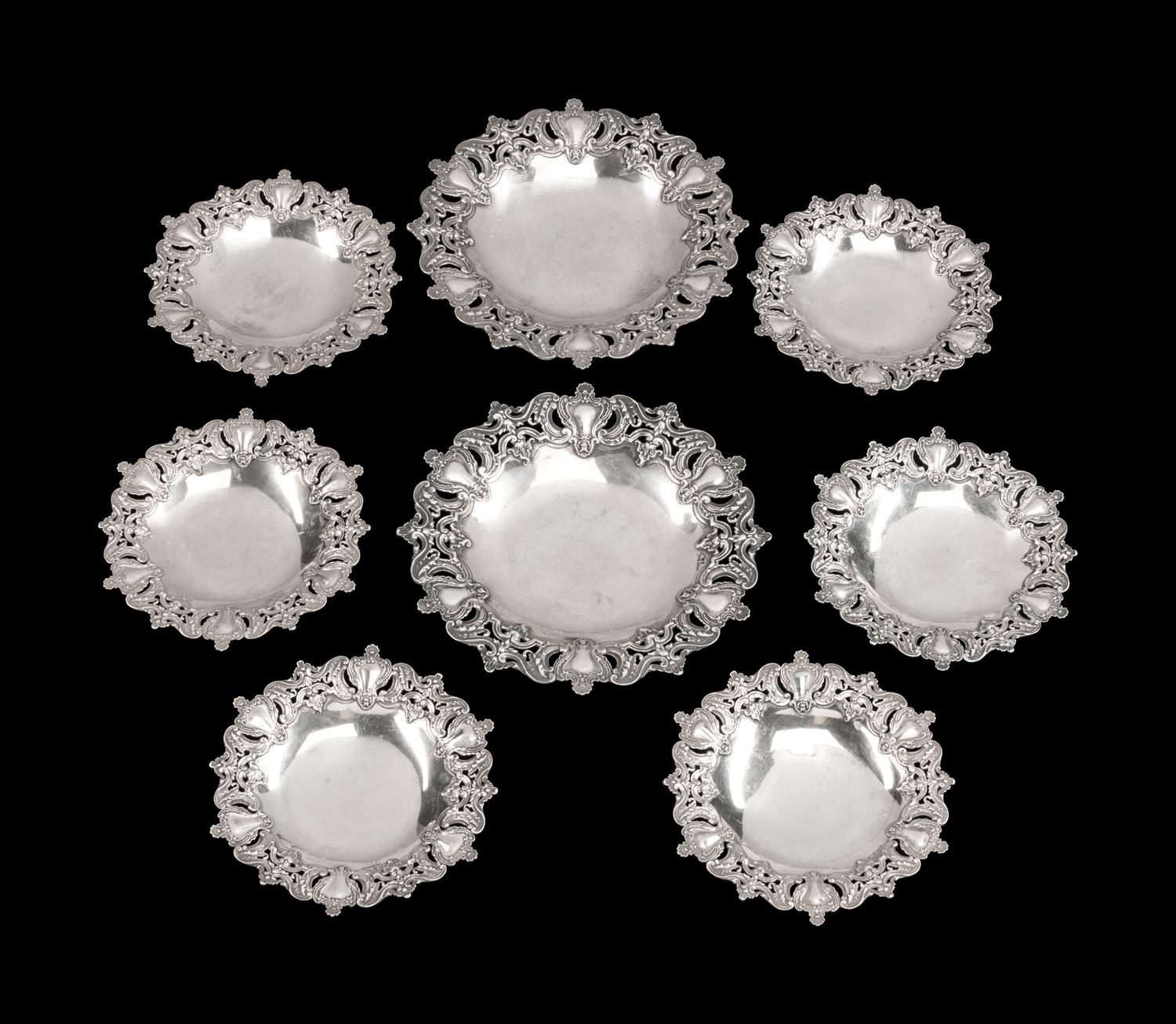 A Set of Eight Portuguese Silver Dessert Plates — Leitao & Irmao, Lisbon, Early 20th Century