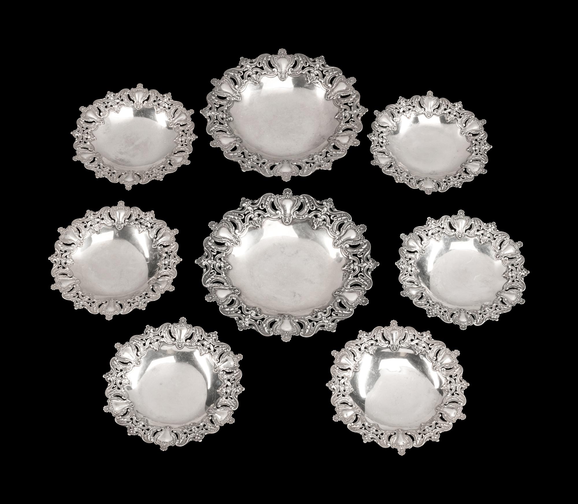 A Set of Eight Portuguese Silver Dessert Plates — Leitao & Irmao, Lisbon, Early 20th Century