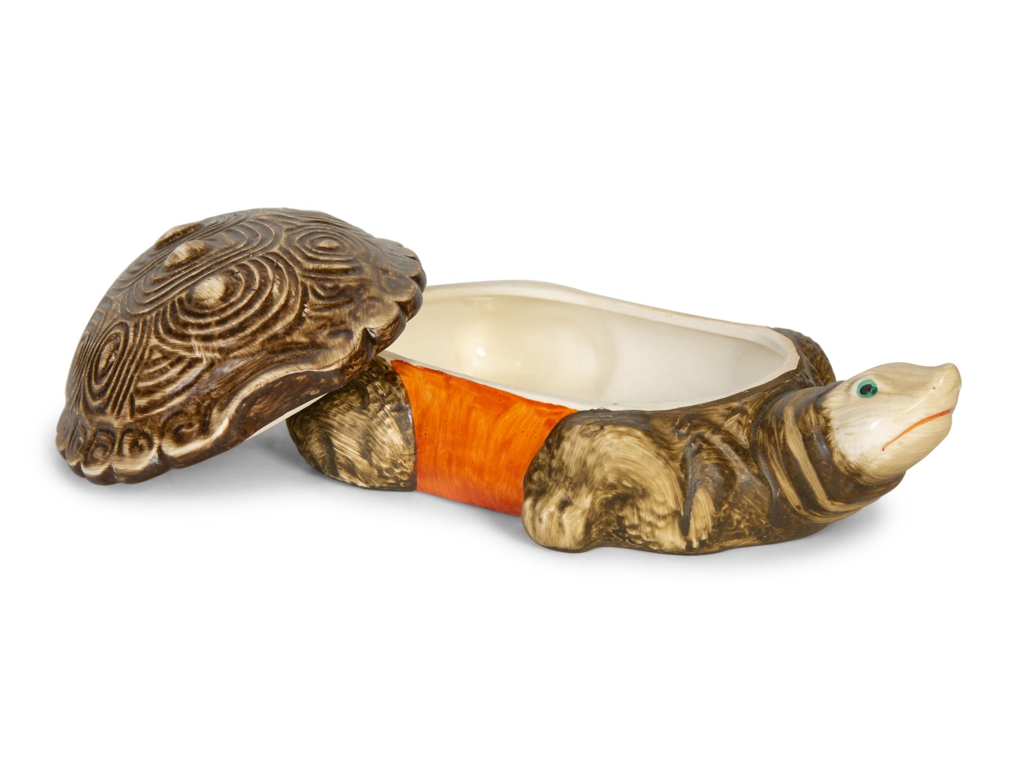 Six Carole Stupell Painted Ceramic Individual Covered Turtle-Form Soup Tureens