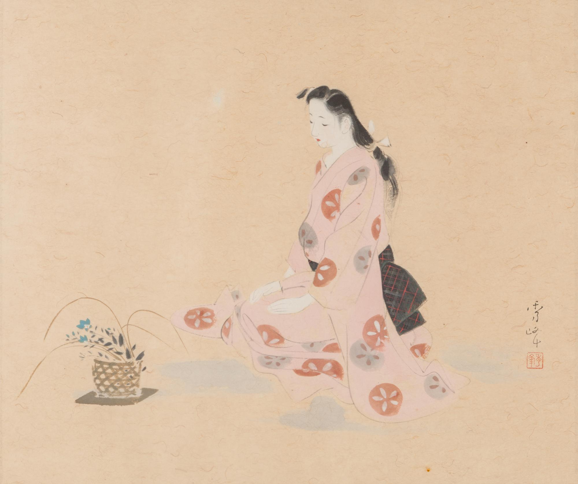 Four Japanese Ink and Color Paintings on Paper