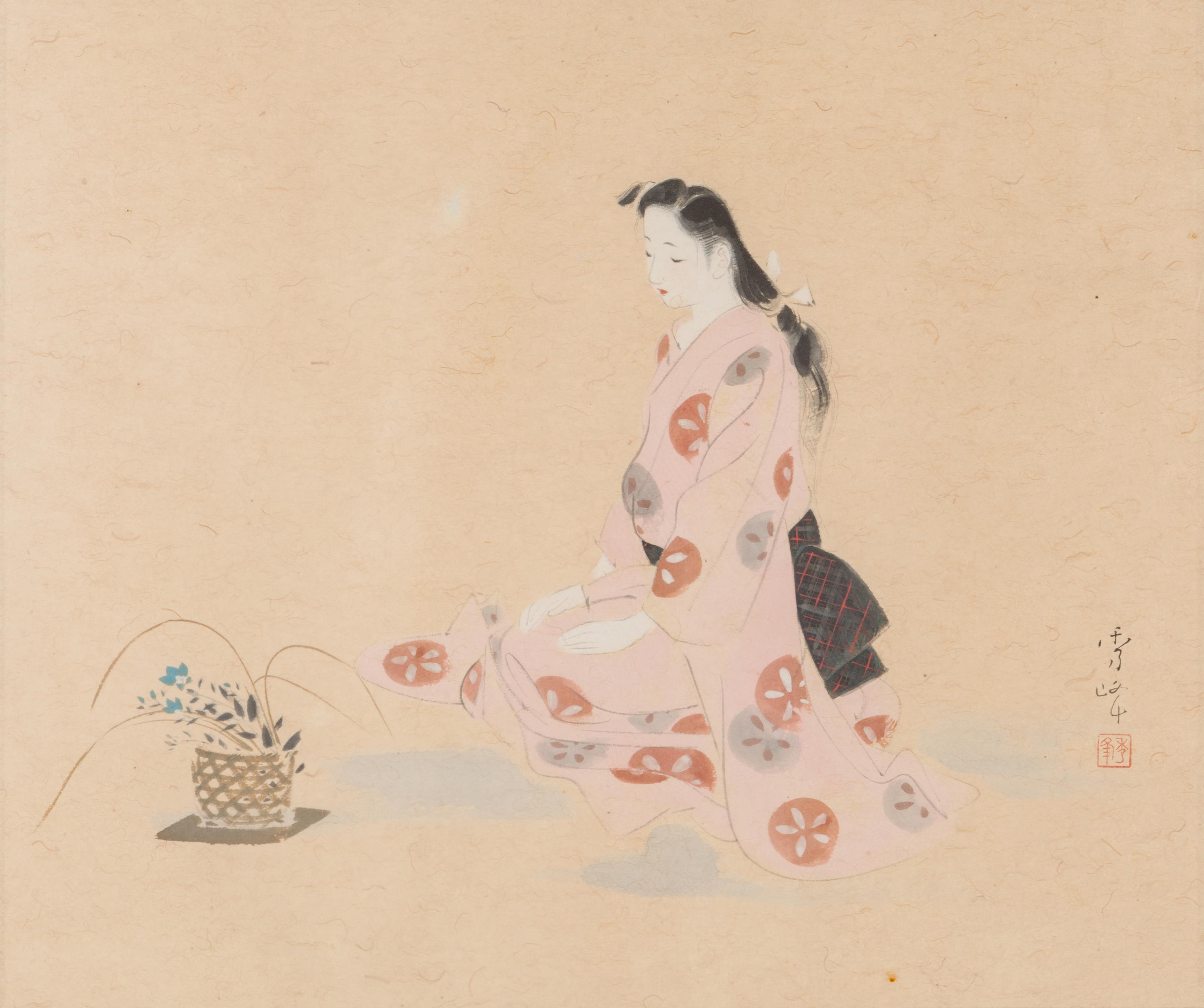 Four Japanese Ink and Color Paintings on Paper