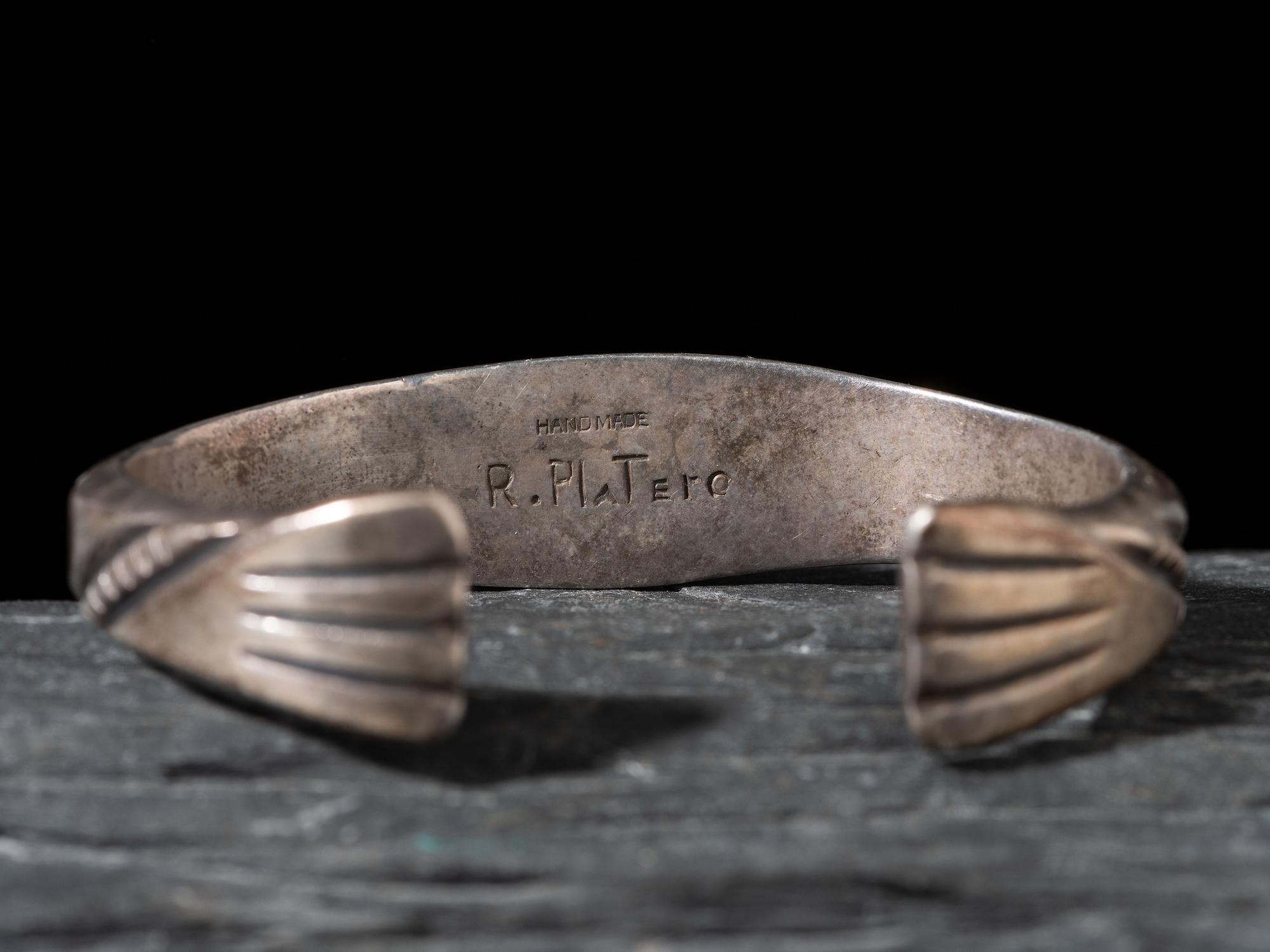 Sand Cast Silver and Lander Blue Turquoise Cuff Bracelet