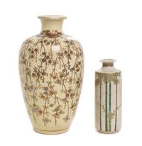 Two Satsuma Earthenware Vases Height 10 x width 5 1/2 inches.