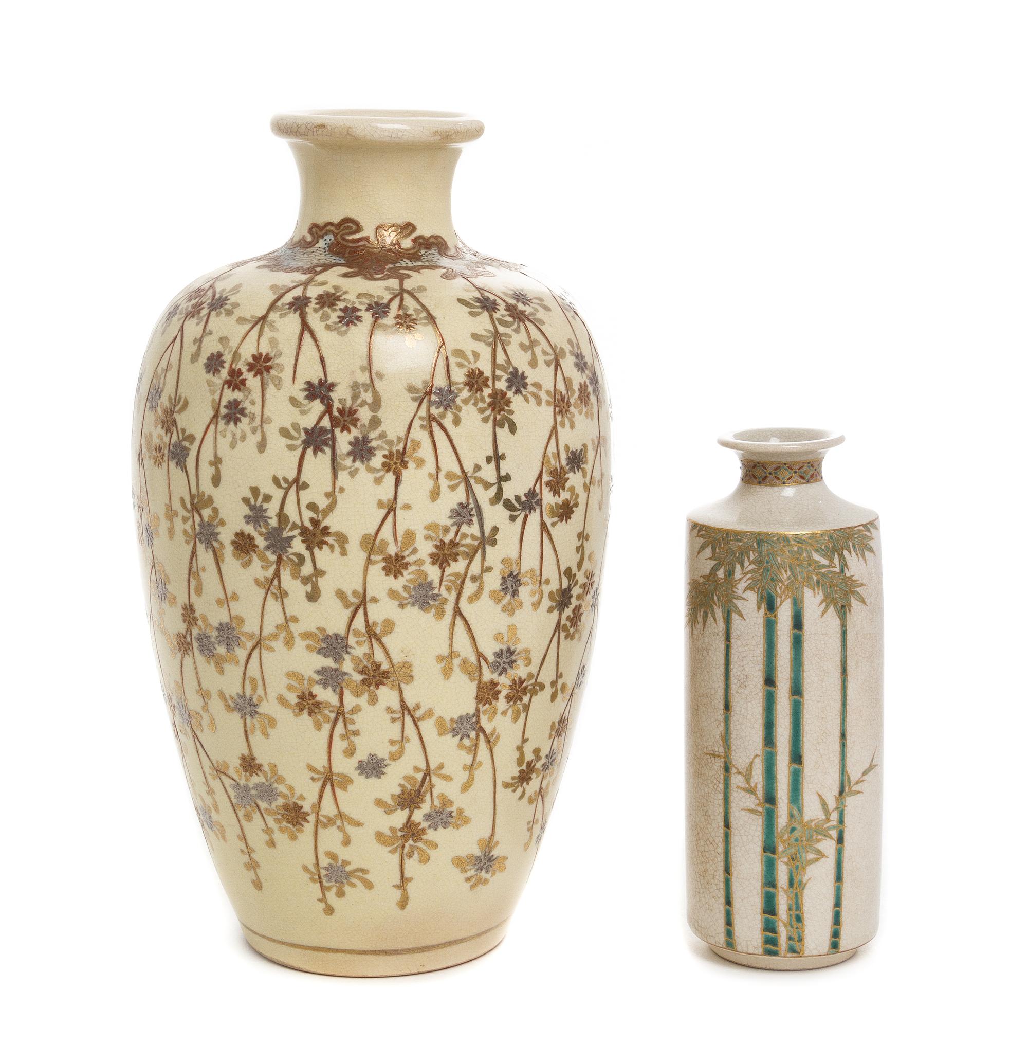 Two Satsuma Earthenware Vases Height 10 x width 5 1/2 inches.