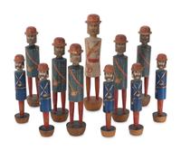 A Set of Painted Wood and Lithographed Military Ten-Pins