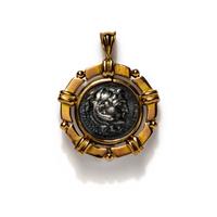 A Greek Silver Drachm with Alexander the Great — Set in a gold pendant