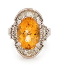 A White Gold, Citrine and Diamond Ring,