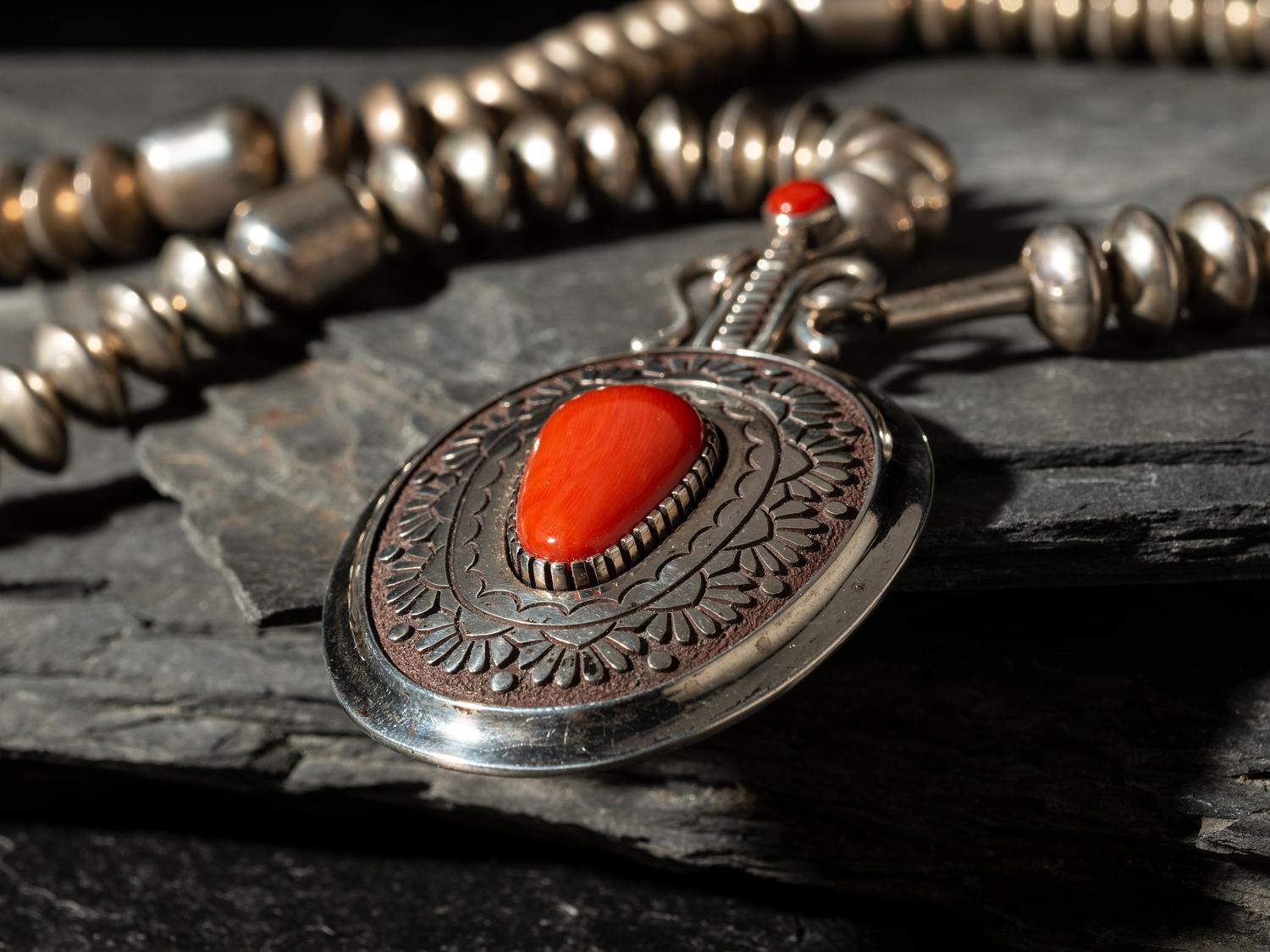 Sterling Silver and Coral Necklace