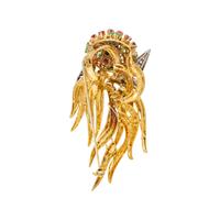 YELLOW GOLD, PLATINUM, DIAMOND AND MULTIGEM BROOCH