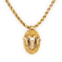 Yellow Gold and Diamond Ram Pendant Necklace