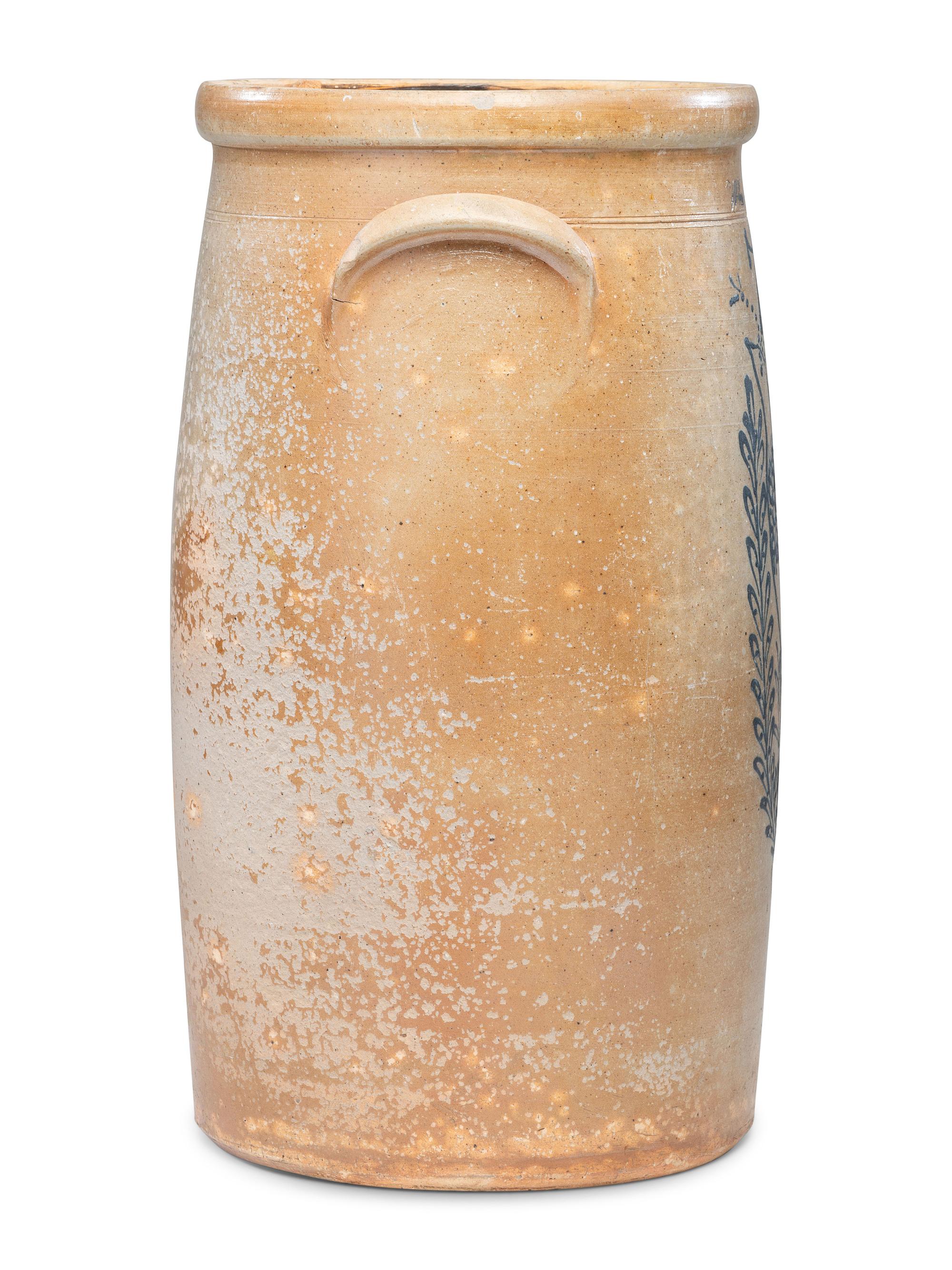 An Extremely Rare William McBurney Seven-Gallon Stoneware 'Bird' Churn