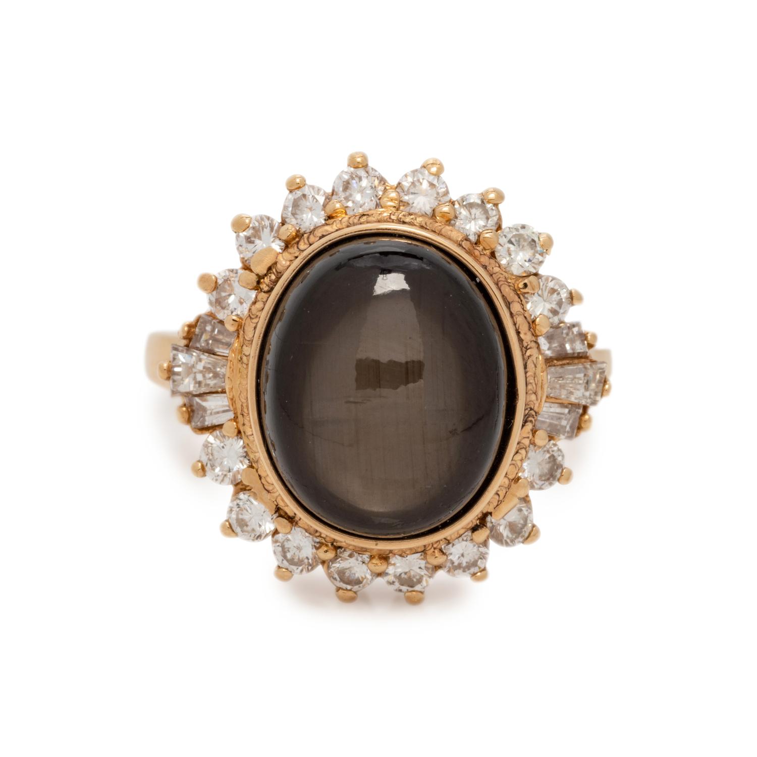 BLACK STAR SAPPHIRE AND DIAMOND RING