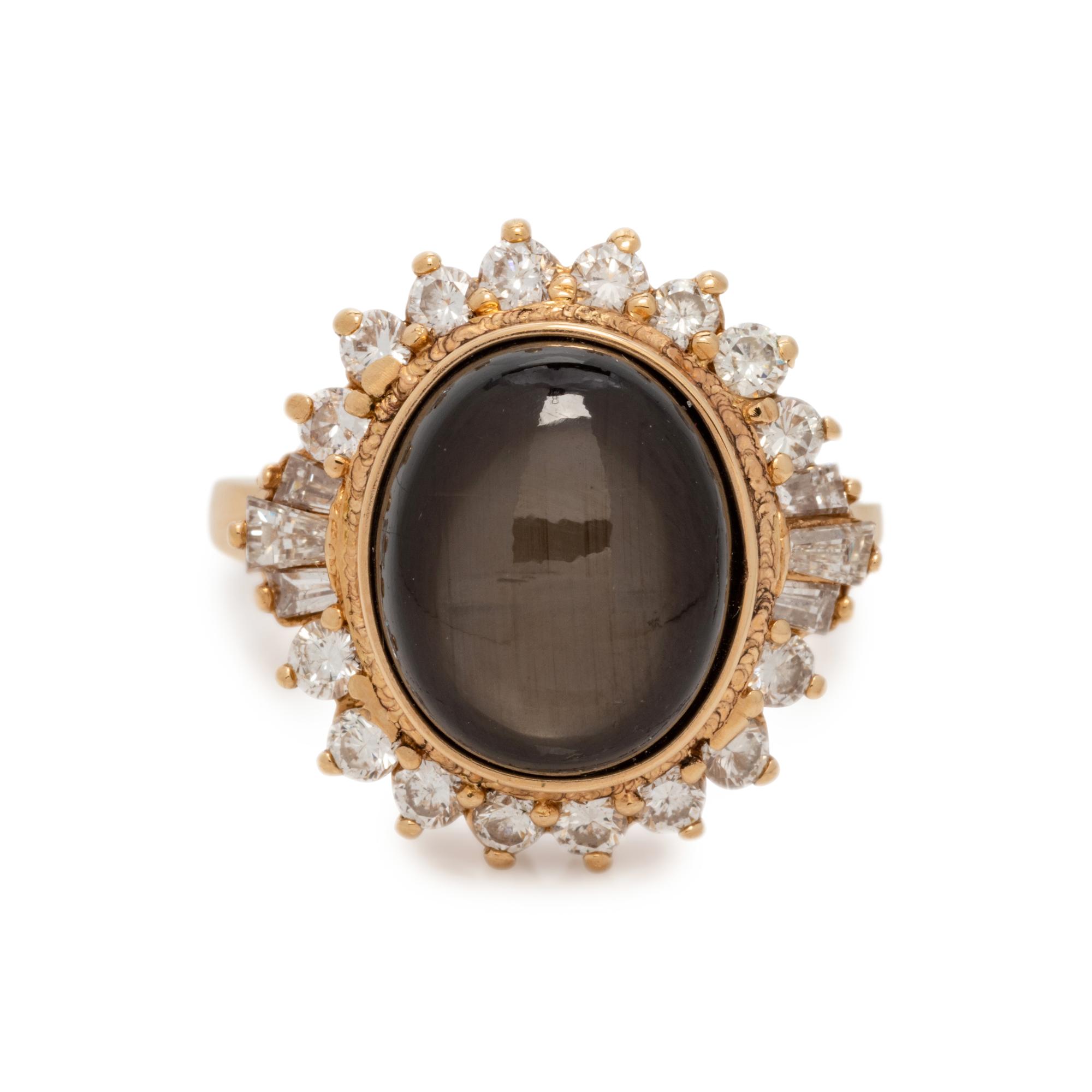 BLACK STAR SAPPHIRE AND DIAMOND RING