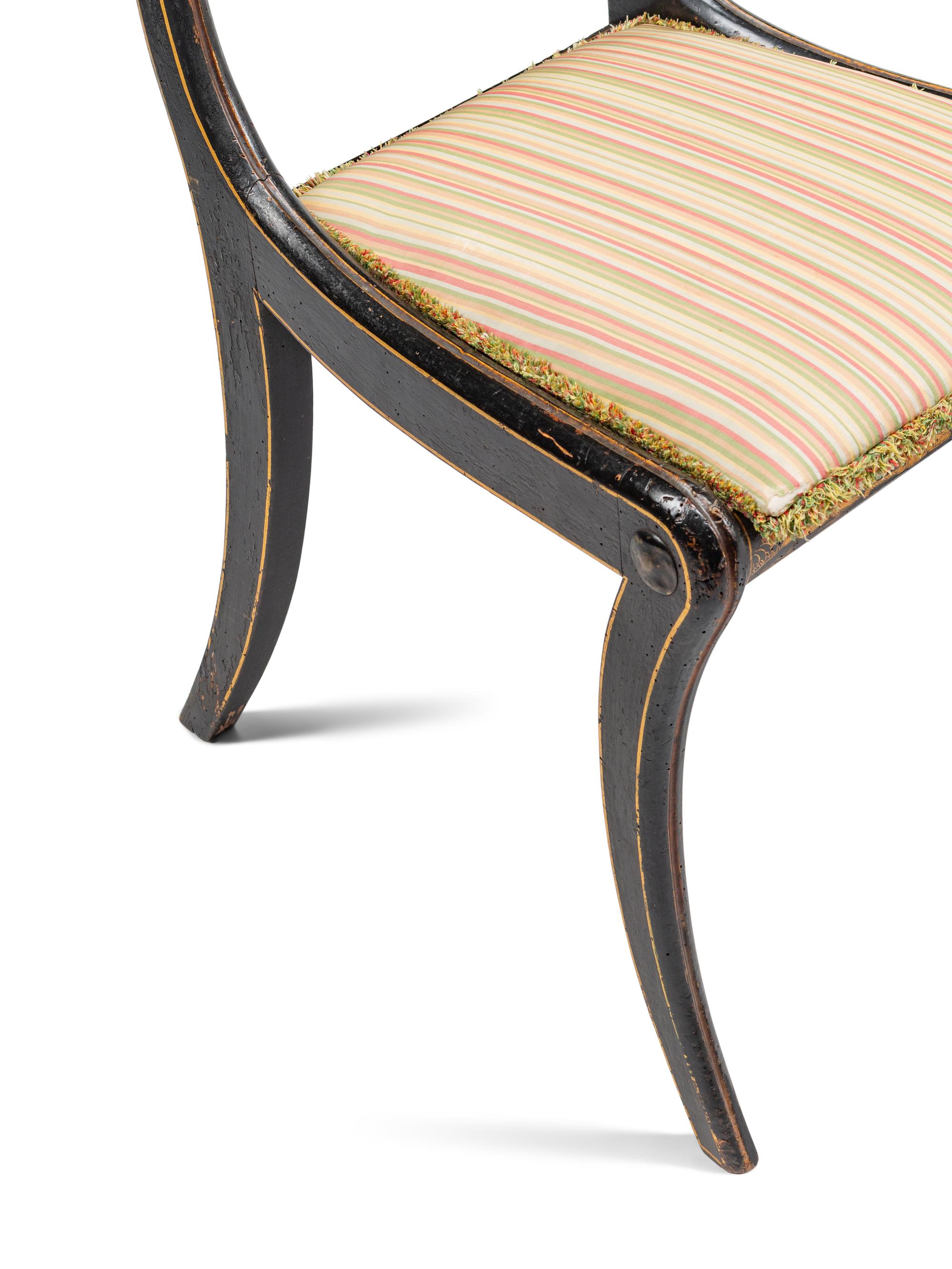 A Pair of Regency Style Gilt-Japanned Side Chairs