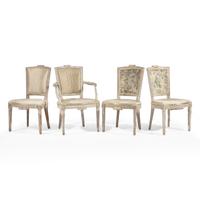 A Set of Four Louis XVI Carved and Painted Dining Chairs