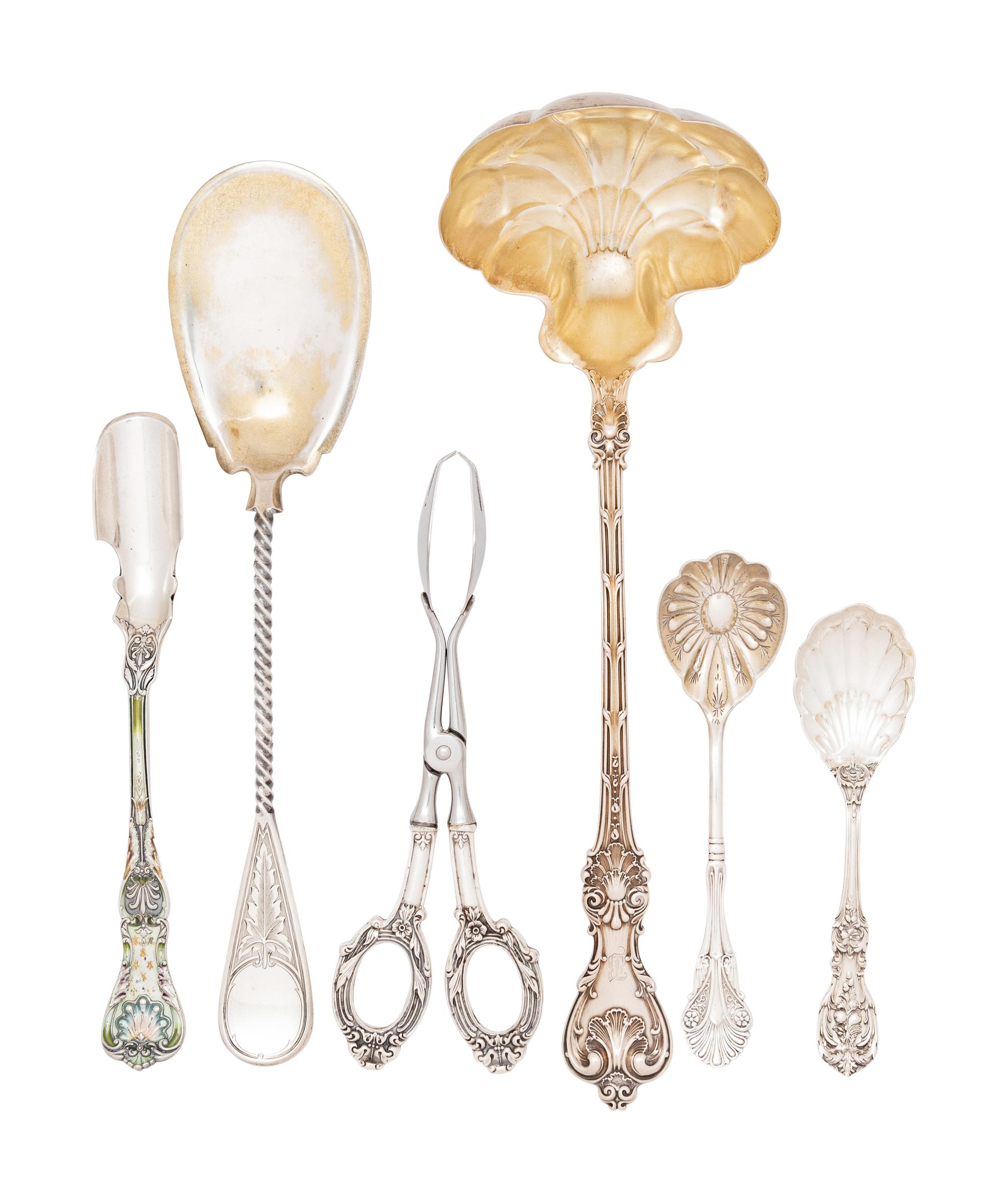 Six American Silver Flatware Serving Articles