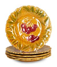 A Group of French Sarreguemines Majolica Dessert Plates and Cake Platter — 20th Century
