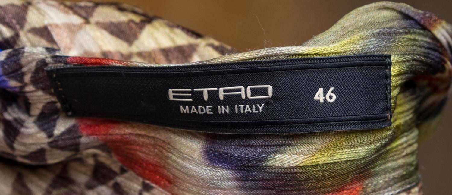 An Etro Multicolor Silk Sheer Blouse, Size 46.