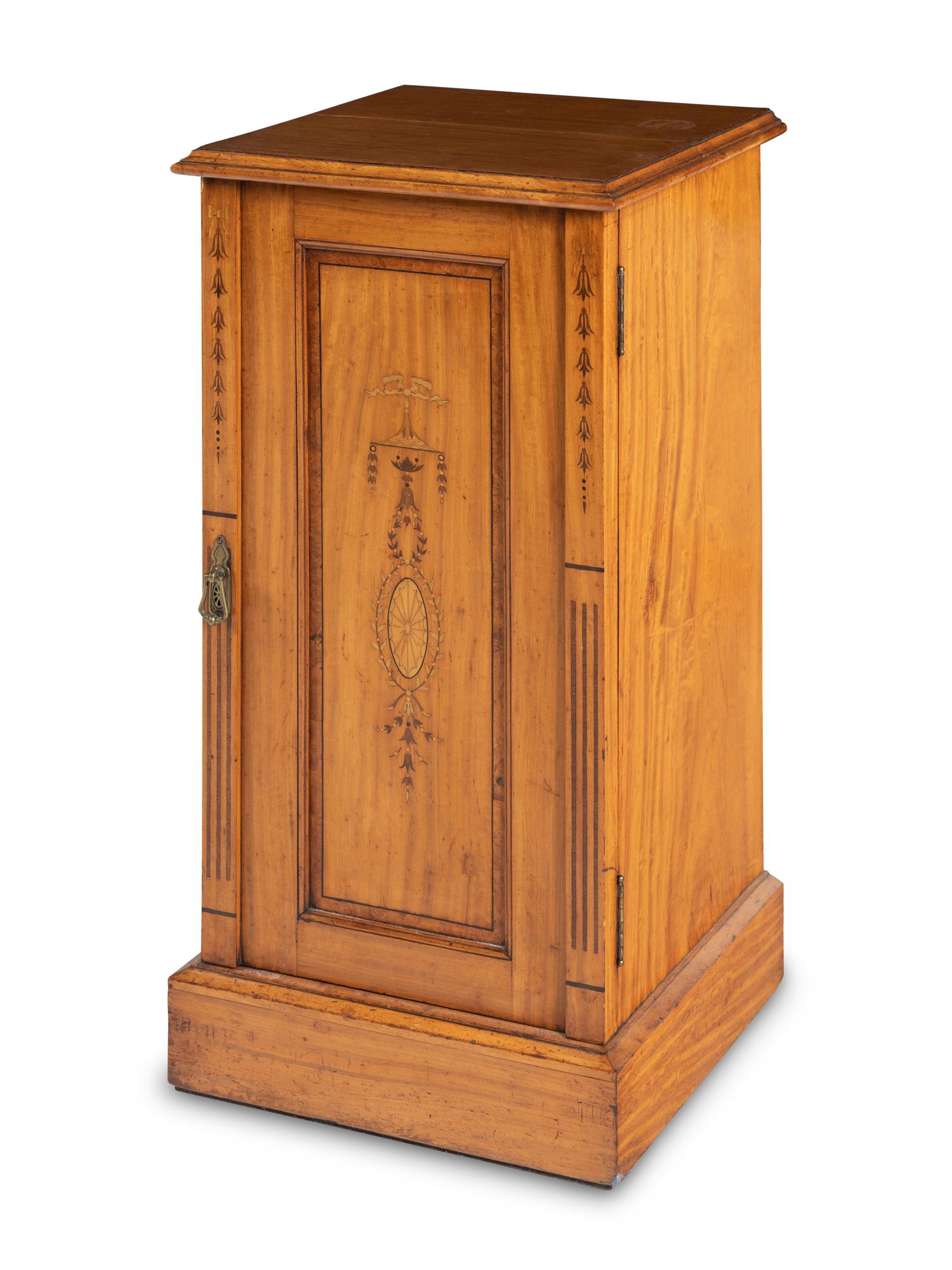 An Edwardian Inlaid Satinwood Pedestal Cabinet