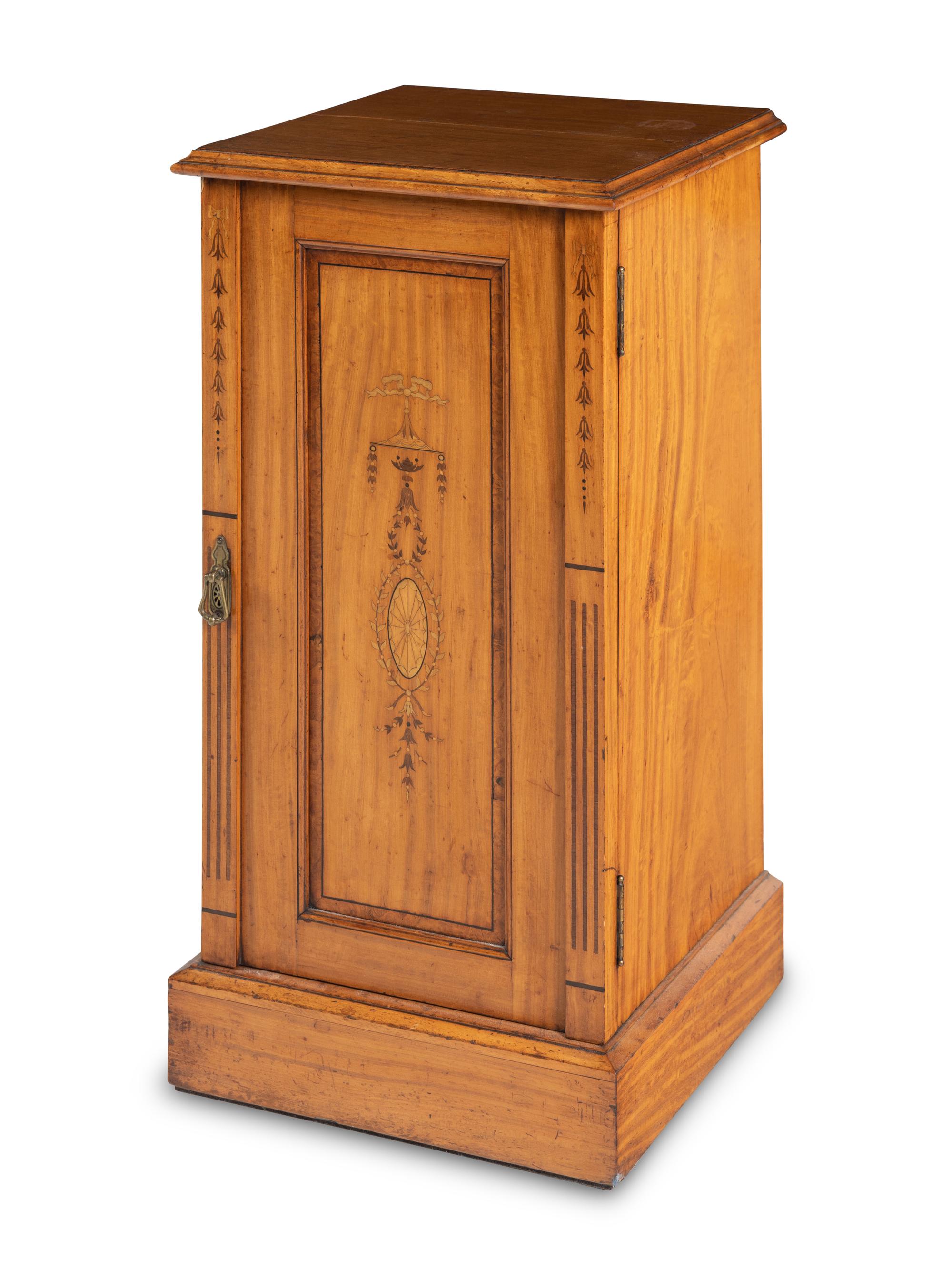 An Edwardian Inlaid Satinwood Pedestal Cabinet