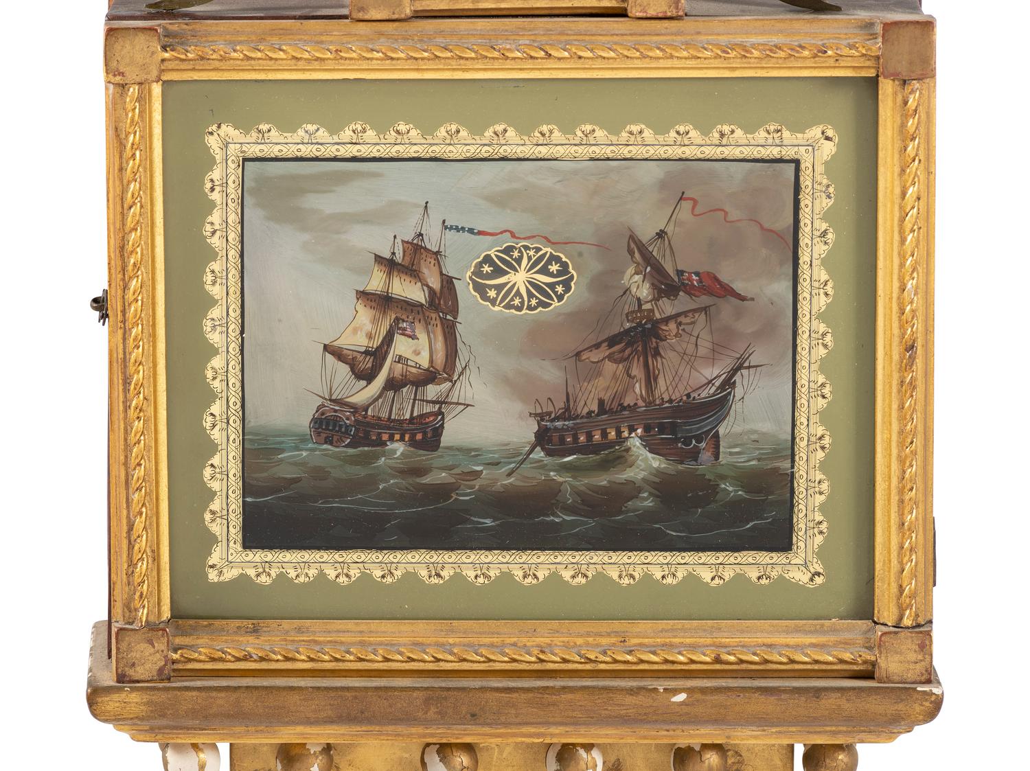 A Federal 'Battle of Lake Erie' Parcel Gilt Mahogany Banjo Clock