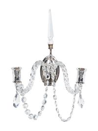 A Pair of Silver-Plate and Cut Glass Two-Light Sconces