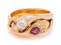Victorian, Diamond and Ruby Snake Ring