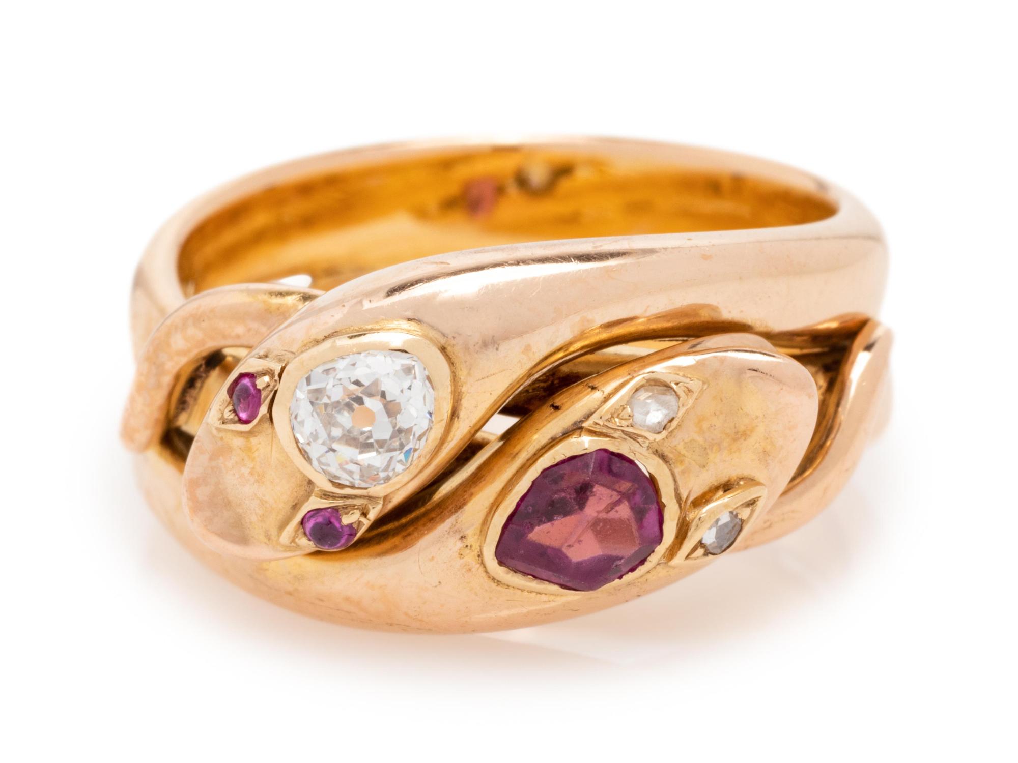 Victorian, Diamond and Ruby Snake Ring