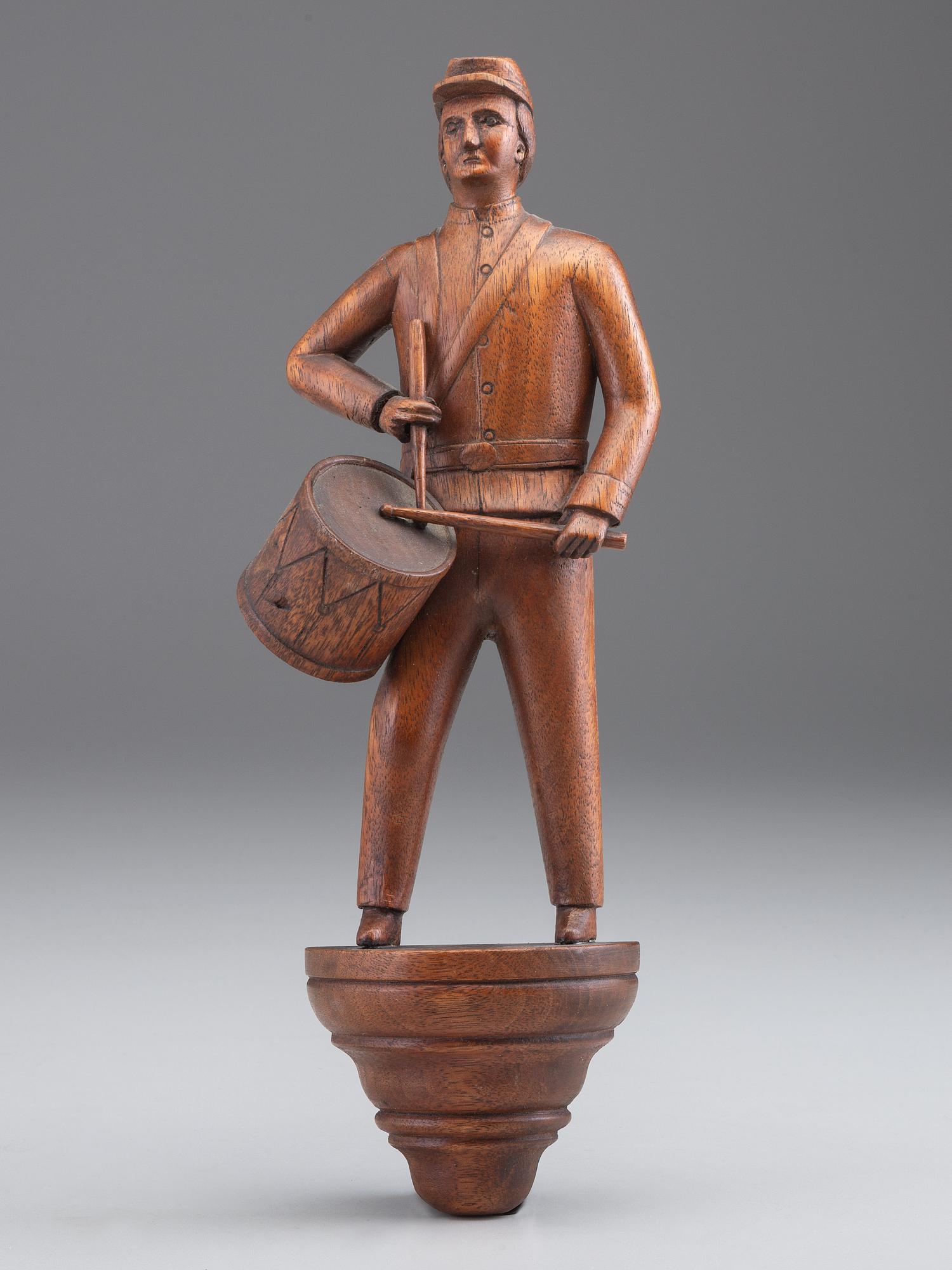 [CIVIL WAR]. Folk art carved Civil War drummer.