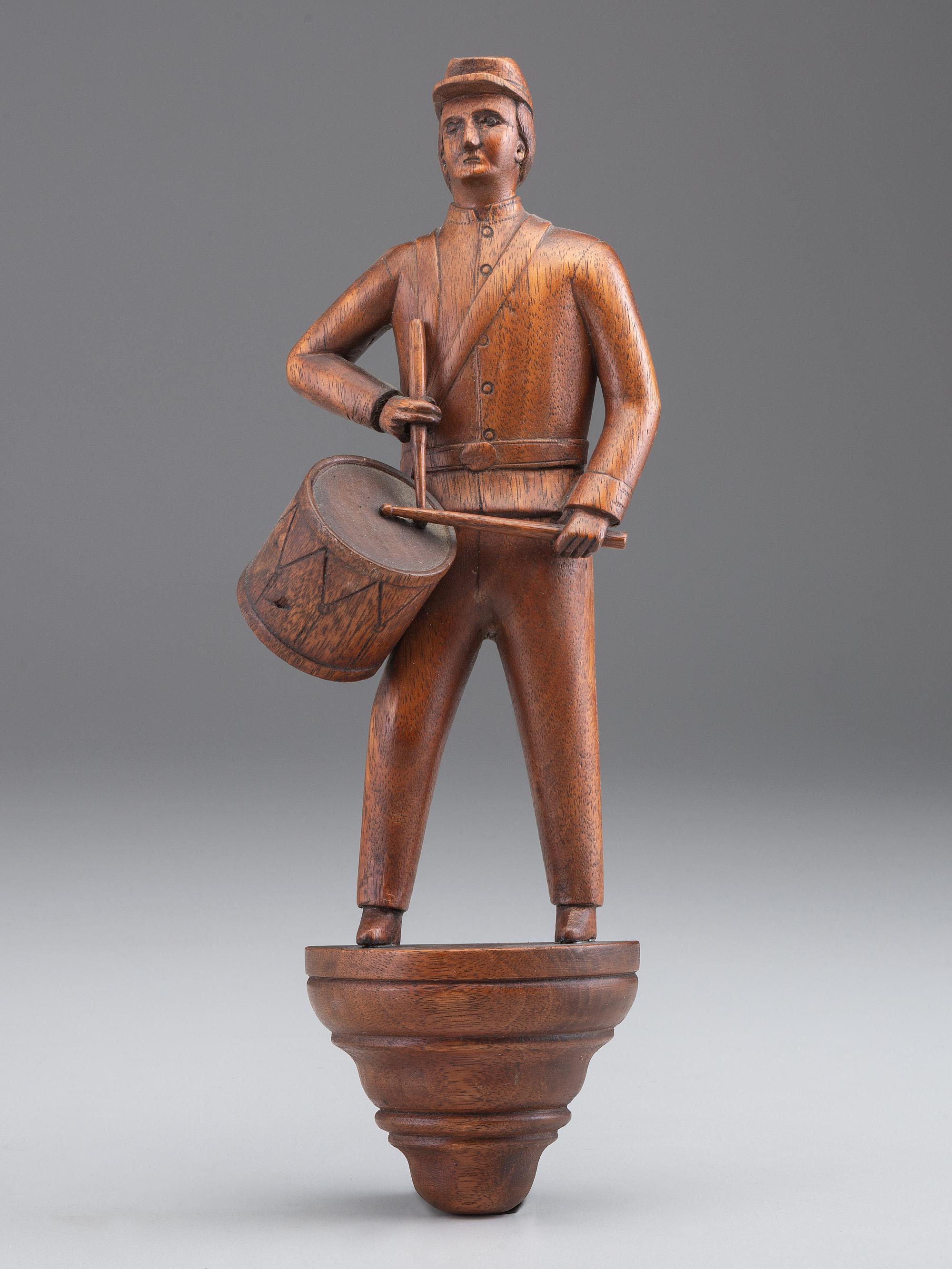 [CIVIL WAR]. Folk art carved Civil War drummer.