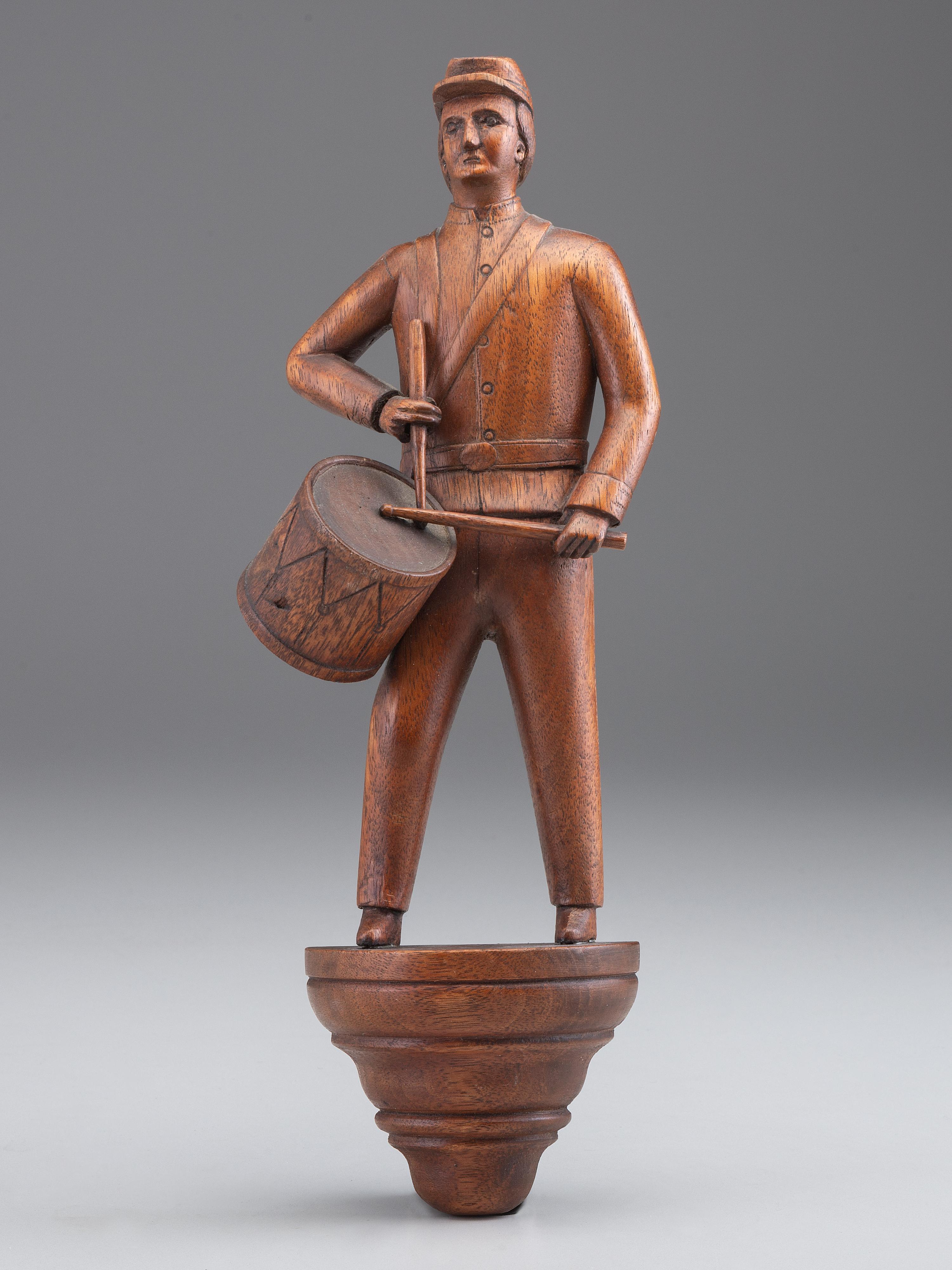 [CIVIL WAR]. Folk art carved Civil War drummer.