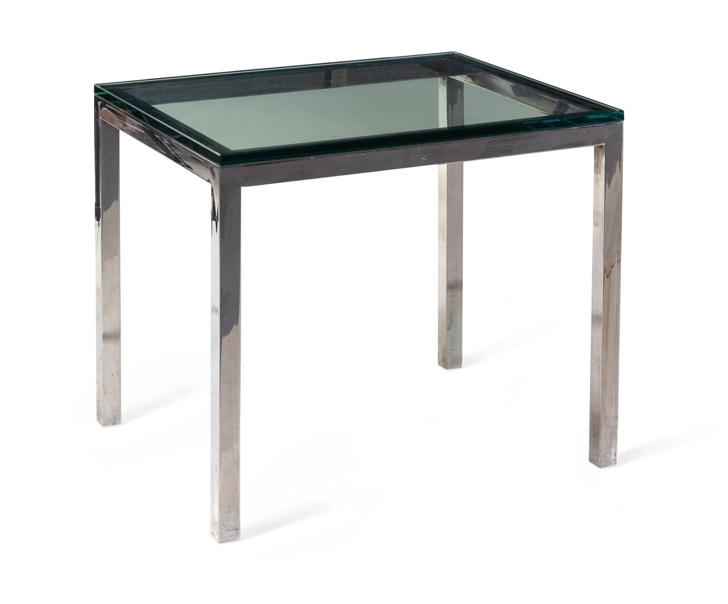 A Contemporary Chrome-Plated Metal and Glass Side Table