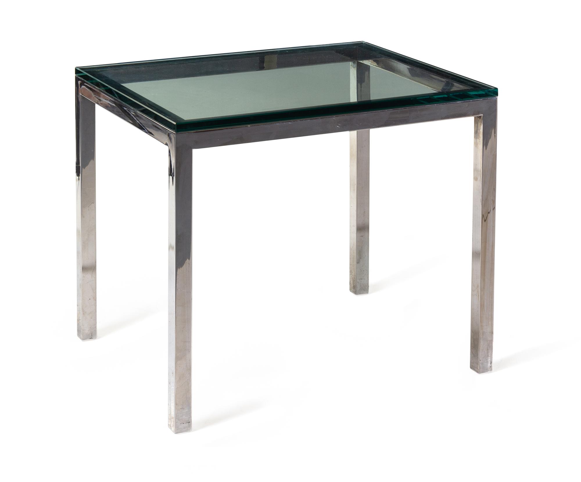A Contemporary Chrome-Plated Metal and Glass Side Table
