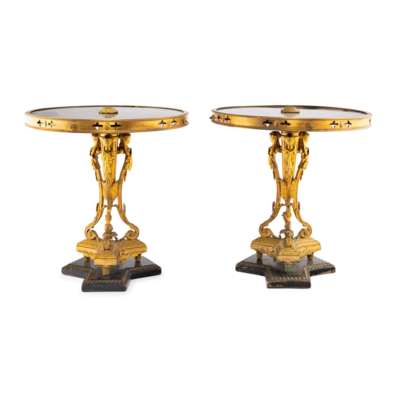 A Pair of Neoclassical Style Gilt Bronze and Marble Occasional Tables