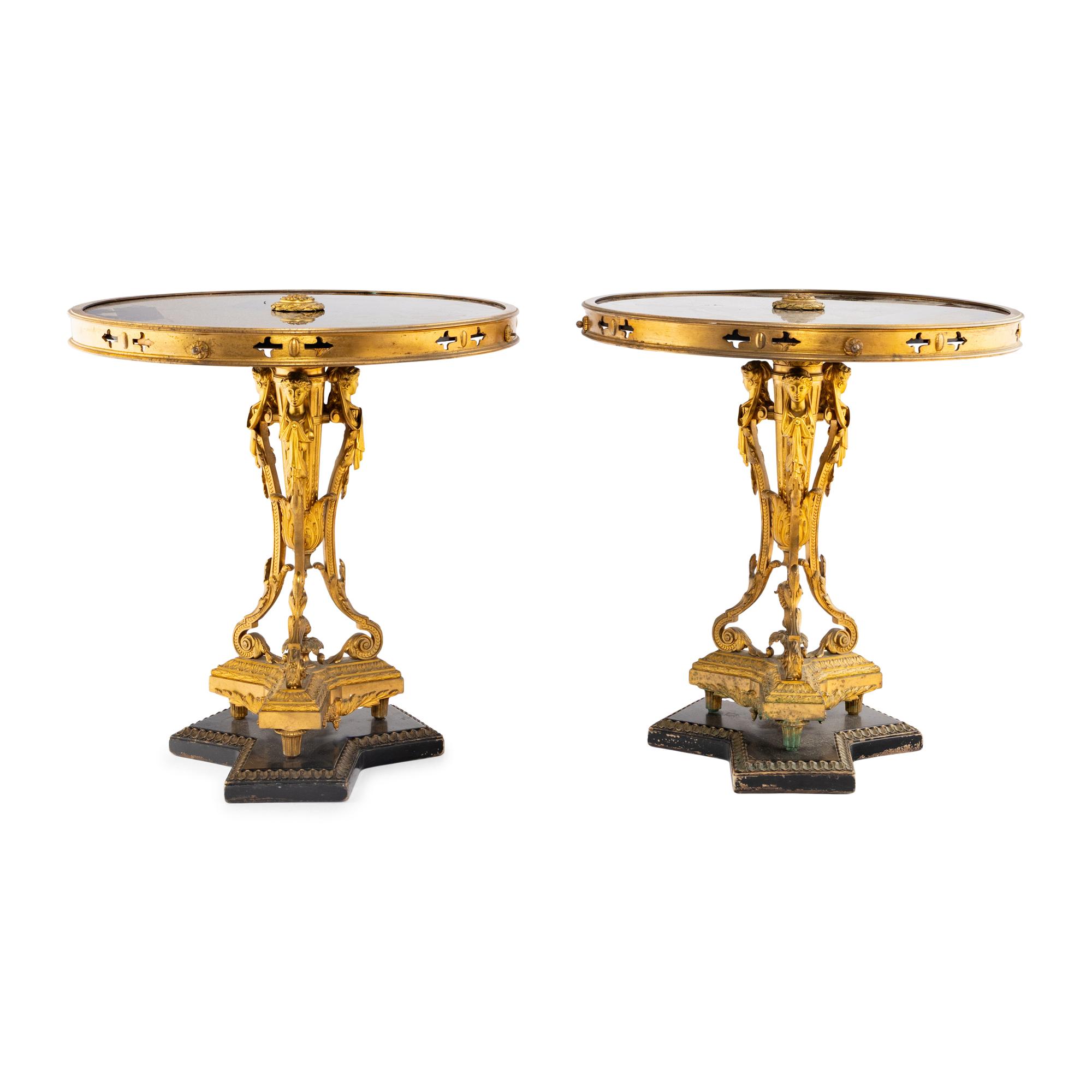 A Pair of Neoclassical Style Gilt Bronze and Marble Occasional Tables