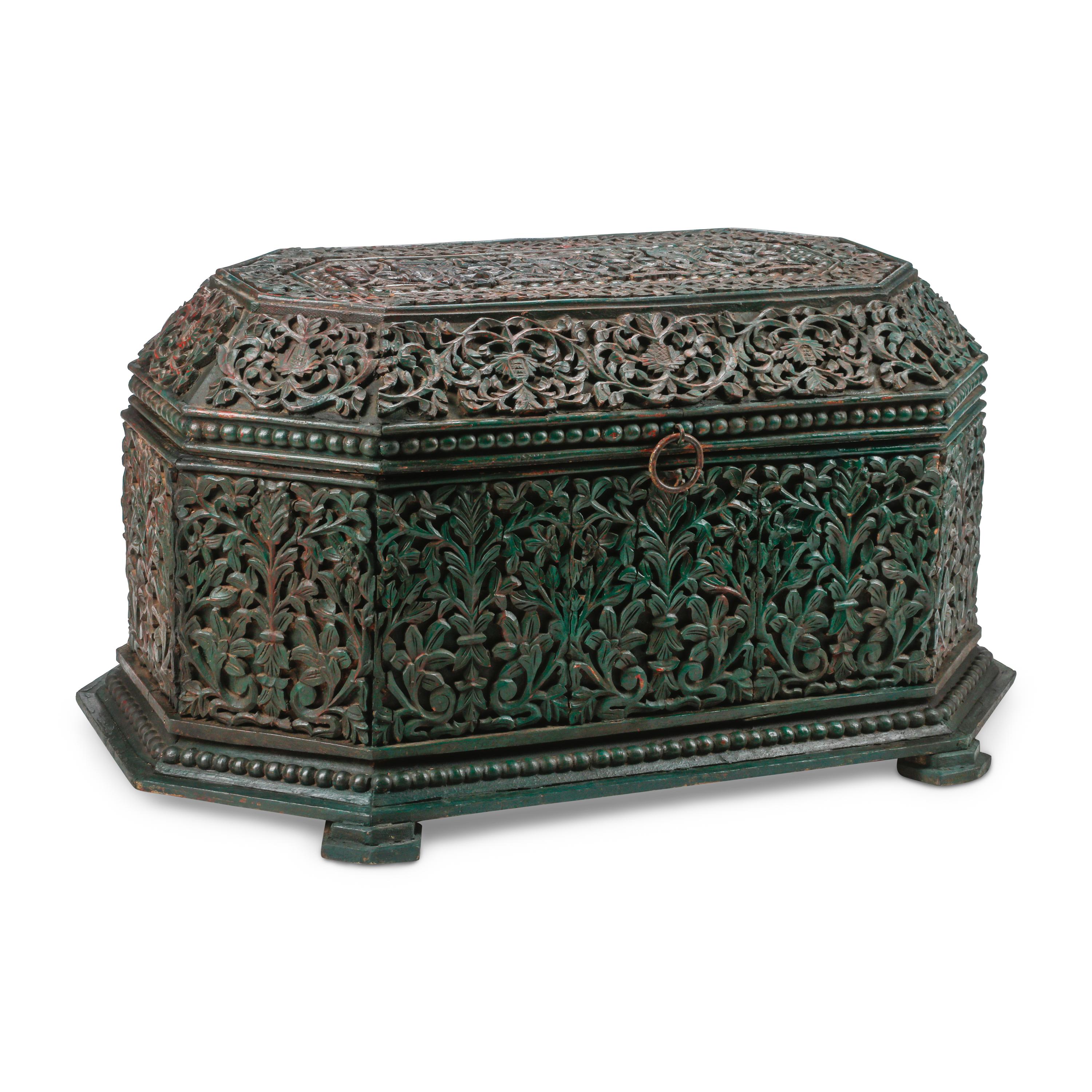 A Large Spanish Renaissance Style Carved and Painted Coffer